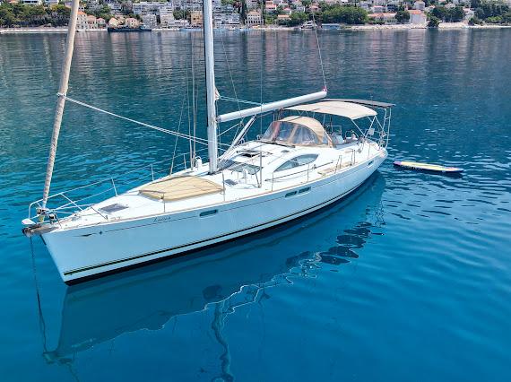 Sailing yacht Lučica in a scenic Mediterranean bay